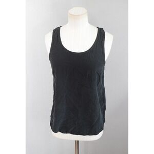 Grana Tank Top XS Black Chinese Silk Scoop Neck Sleeveless Minimalist Capsule